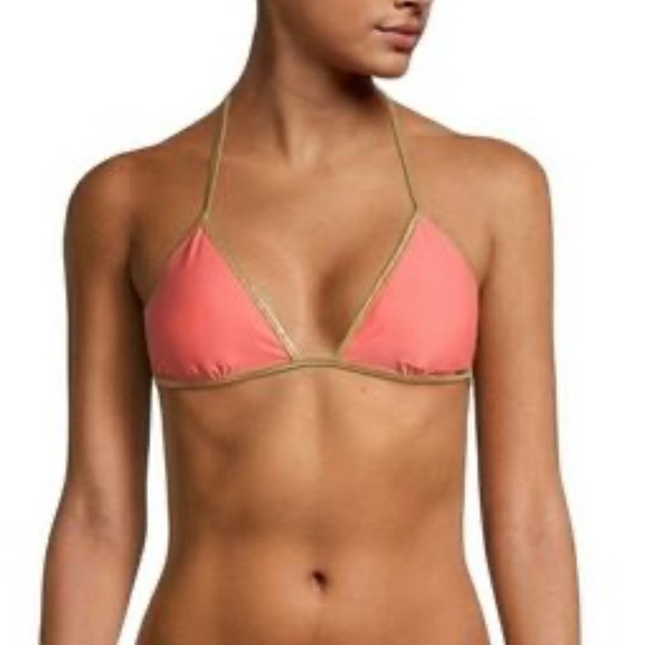 Sam Edelman Reversible Bikini Top Gold Pink & Coral NWOT - Picture 1 of 8